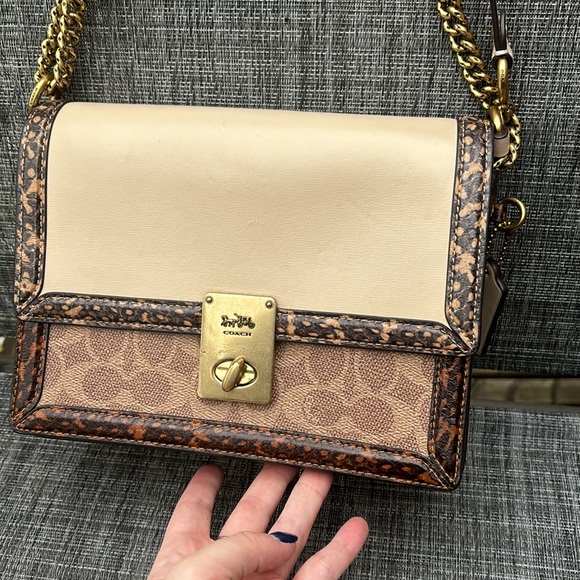 COACH Hutton Shoulder Bag In Signature Canvas With Snakeskin Detail - Picture 5 of 14